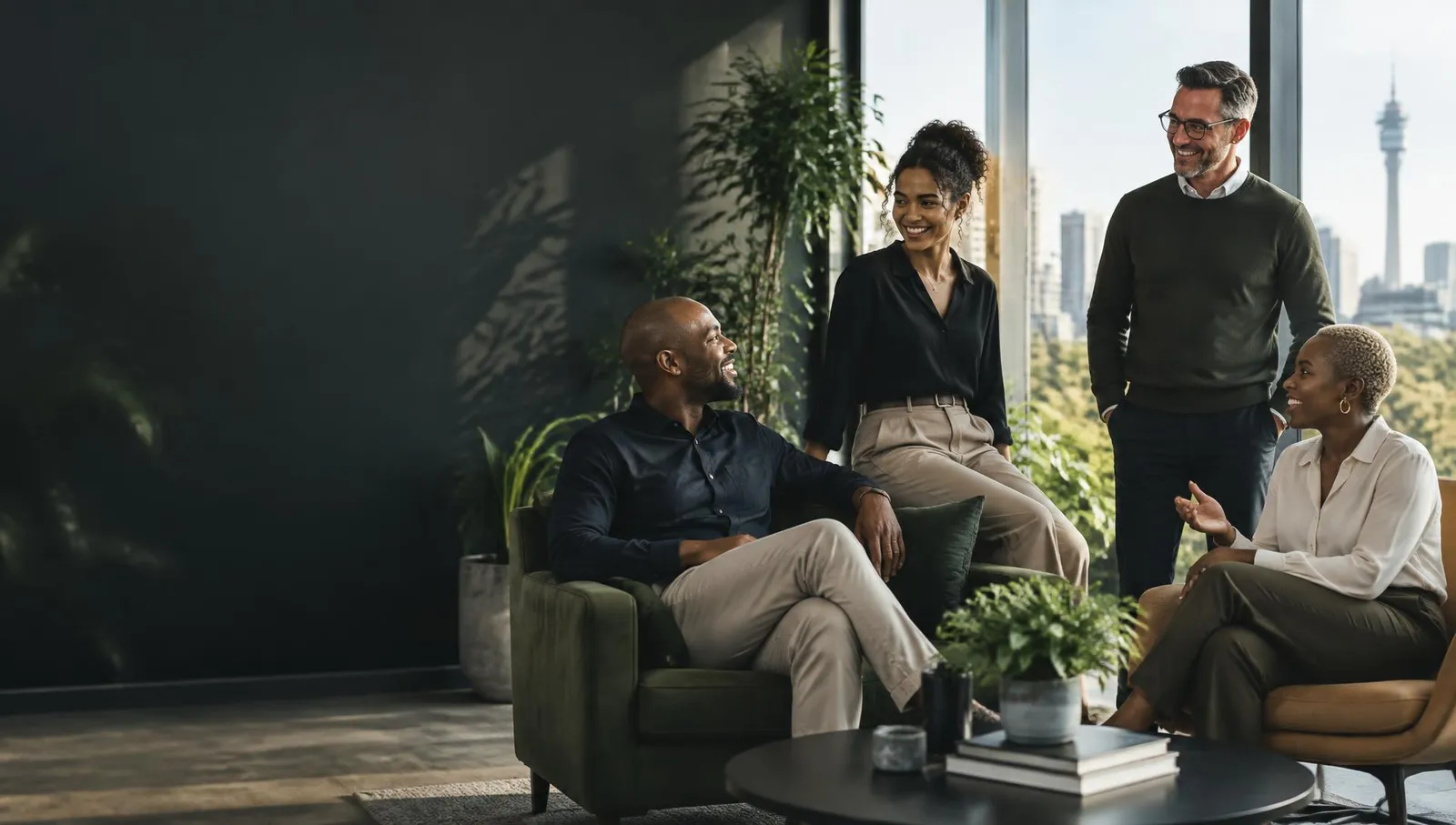 A diverse team connecting in a contemporary South African workplace