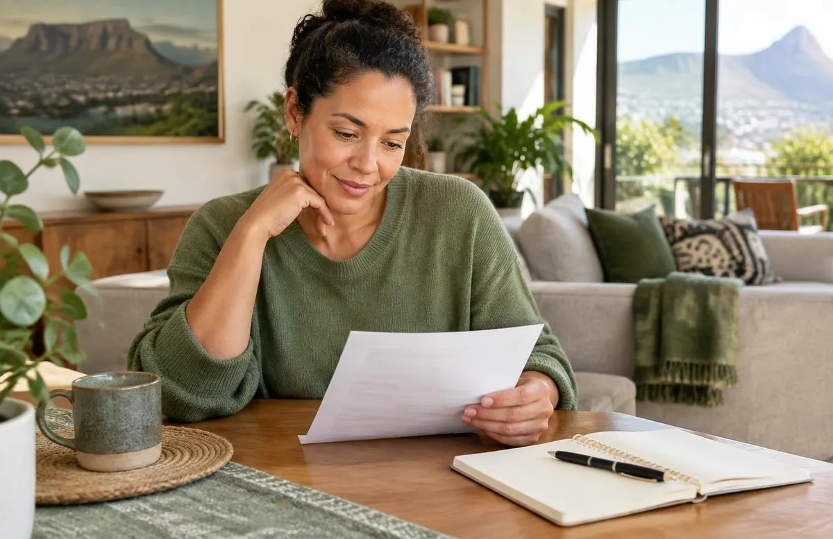 A person reflecting on a personal health plan at home